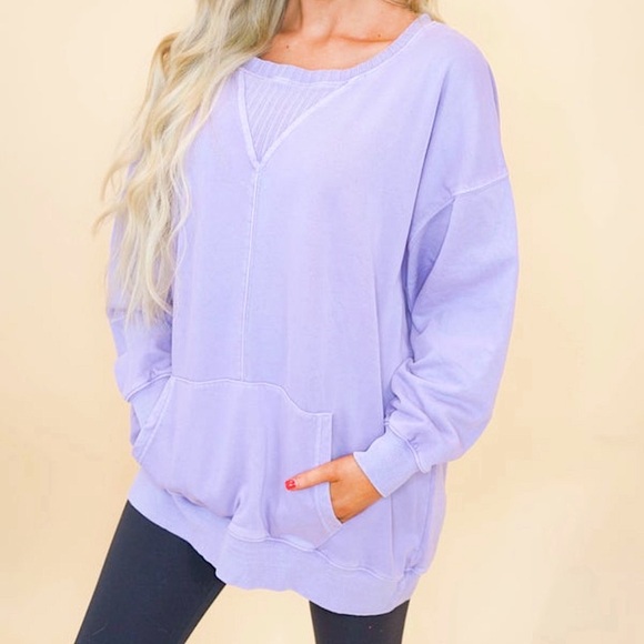 ☃️BOGO50%☃️🆕💜FANTASTIC FAWN: DUSTY LAVENDER Washed Sweater Kangaroo Pockets SM - Picture 2 of 8